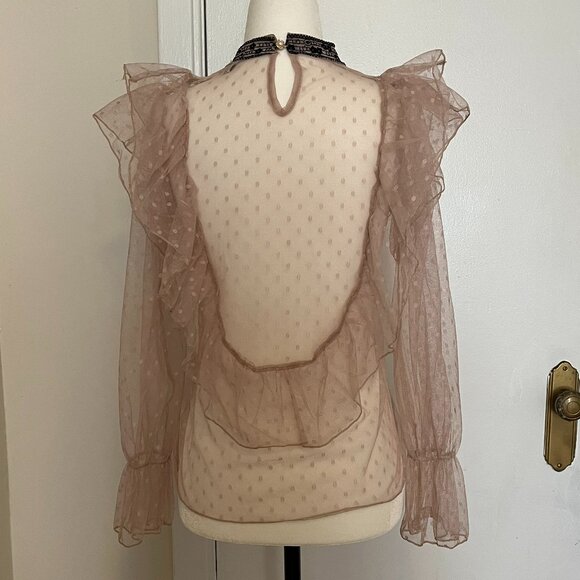 Romantic Sheer Ruffle Blouse with Embroidered Detail - Picture 5 of 9
